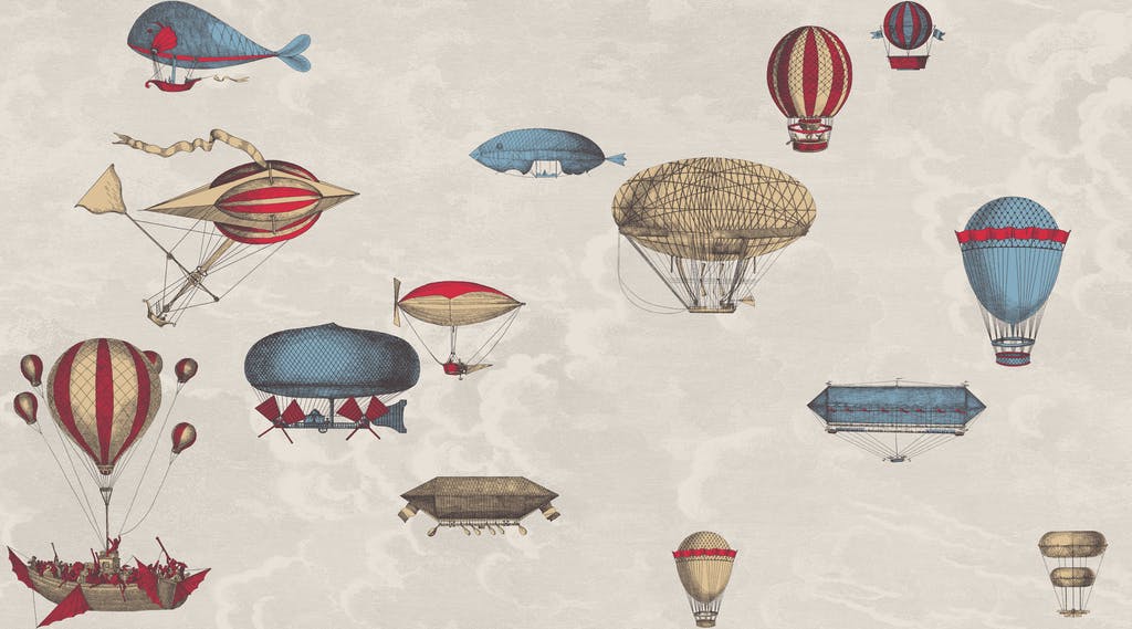 Cole & Son WP: Fornasetti Macchine Volanti 114/10020.CS.0 Stone/Rouge/Blue