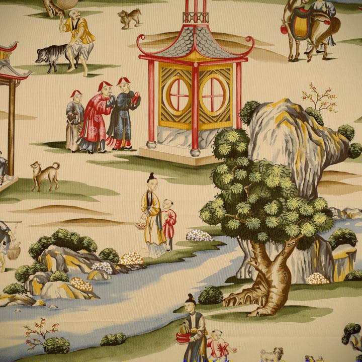 Scalamandre: Shanghai Cotton Print SC 0002 16264 Multi on Tea Stain