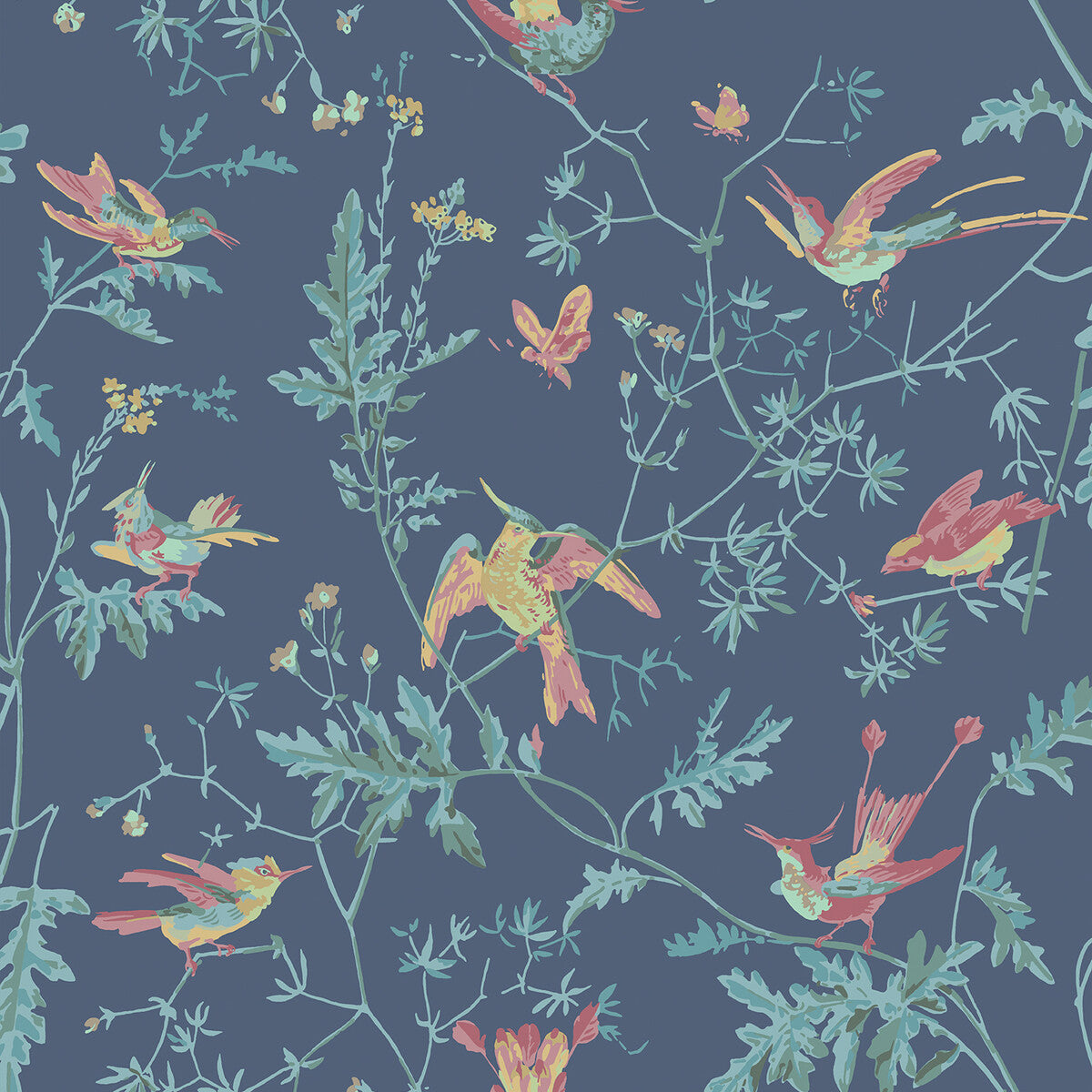 COLE & SON HUMMINGBIRDS INDIGO MULTI-COLOUR