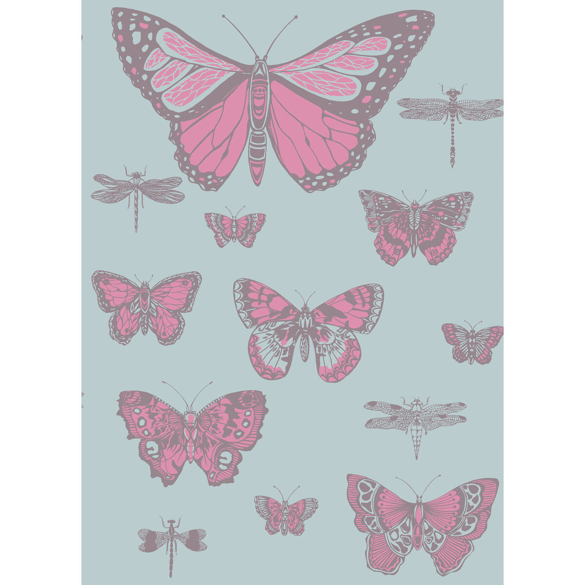 COLE & SON BUTTERFLIES & DRAGONFLIES PINK ON BLUE
