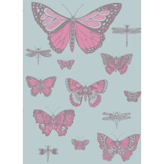 COLE & SON BUTTERFLIES & DRAGONFLIES PINK ON BLUE
