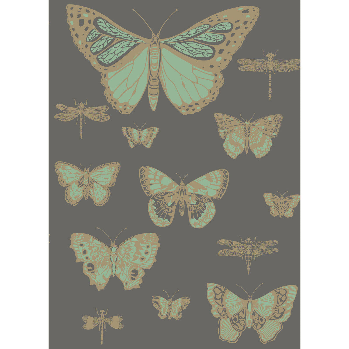 COLE & SON BUTTERFLIES & DRAGONFLIES GREEN ON CHAR