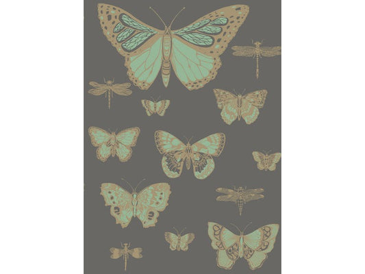Cole & Son WP: Whimsical Butterflies & Dragonflies 103/15067.CS.0 Green on Charcoal