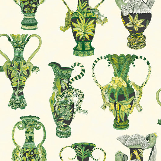 COLE & SON KHULU VASES GREEN & WHITE