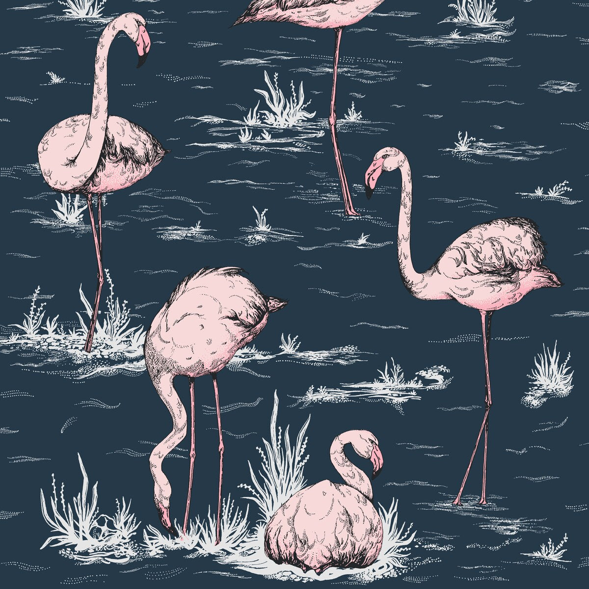 COLE & SON FLAMINGOS INK/PLASTER PINK