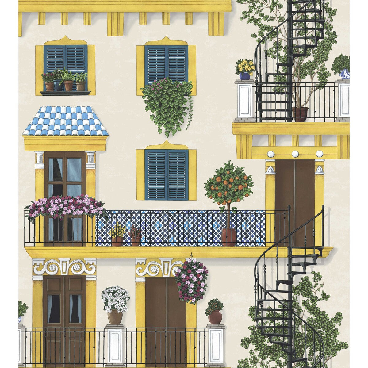 COLE & SON ALFARO CANARY YELLOW & PETROL ON PARCHMENT