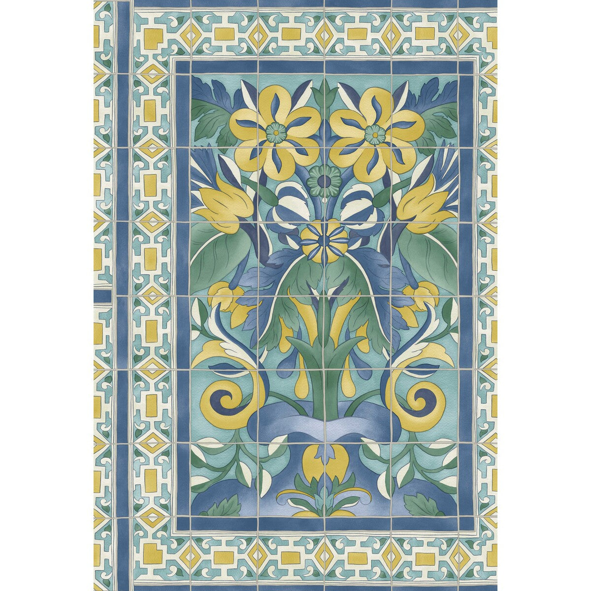 COLE & SON TRIANA CANARY YELLOW & CHINA BLUE ON TEAL