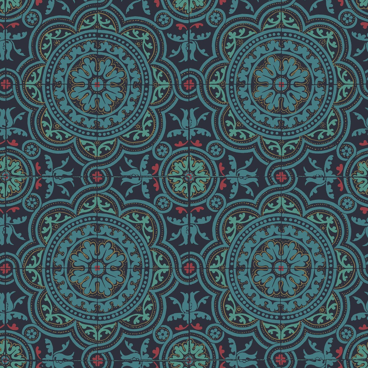 COLE & SON PICCADILLY PETROL/RED/METALLIC GOLD ON INK