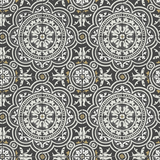 COLE & SON PICCADILLY GREY & METALLIC GOLD ON BLACK