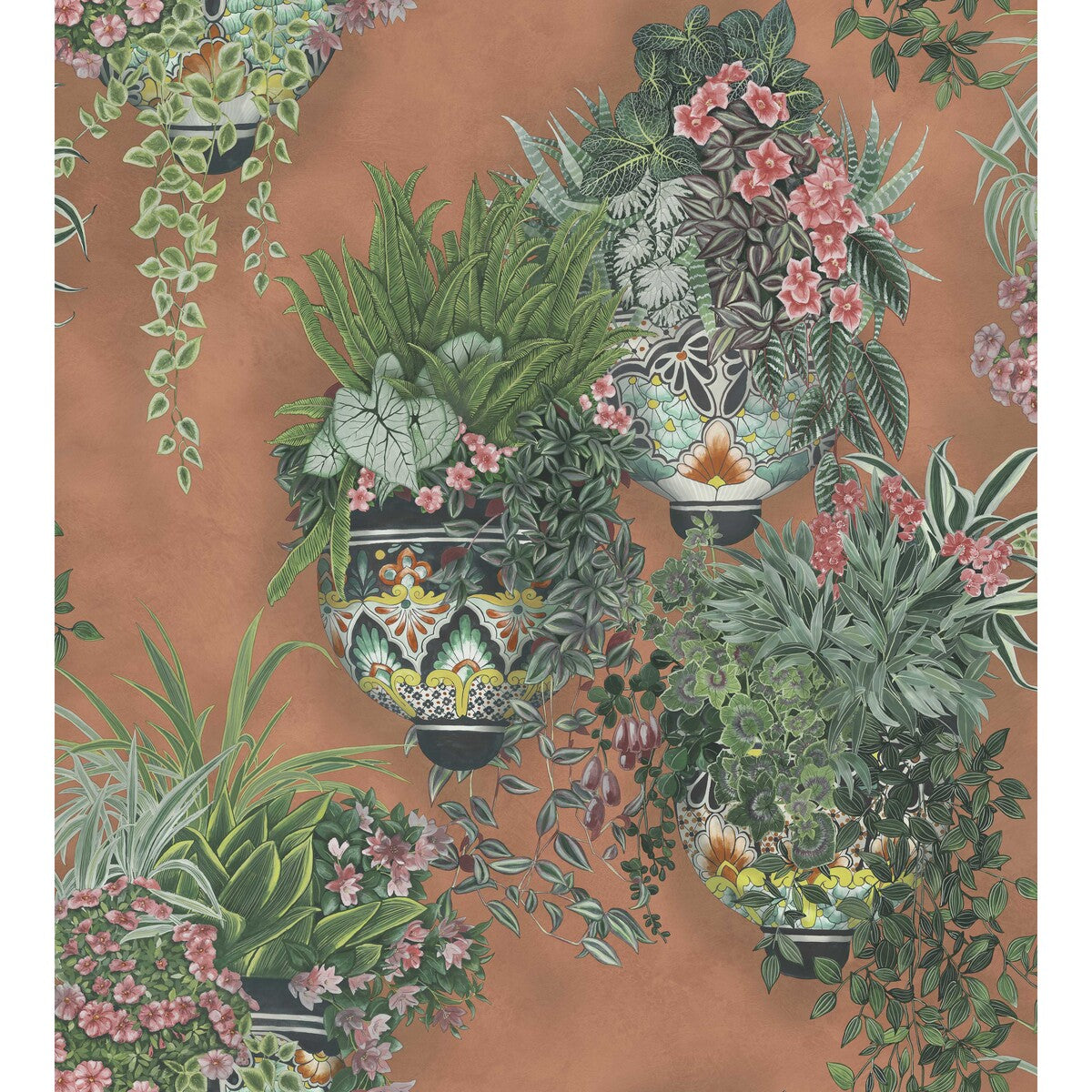 COLE & SON TALAVERA WP ROSE & SPRING GREEN ON TERRACOTTA