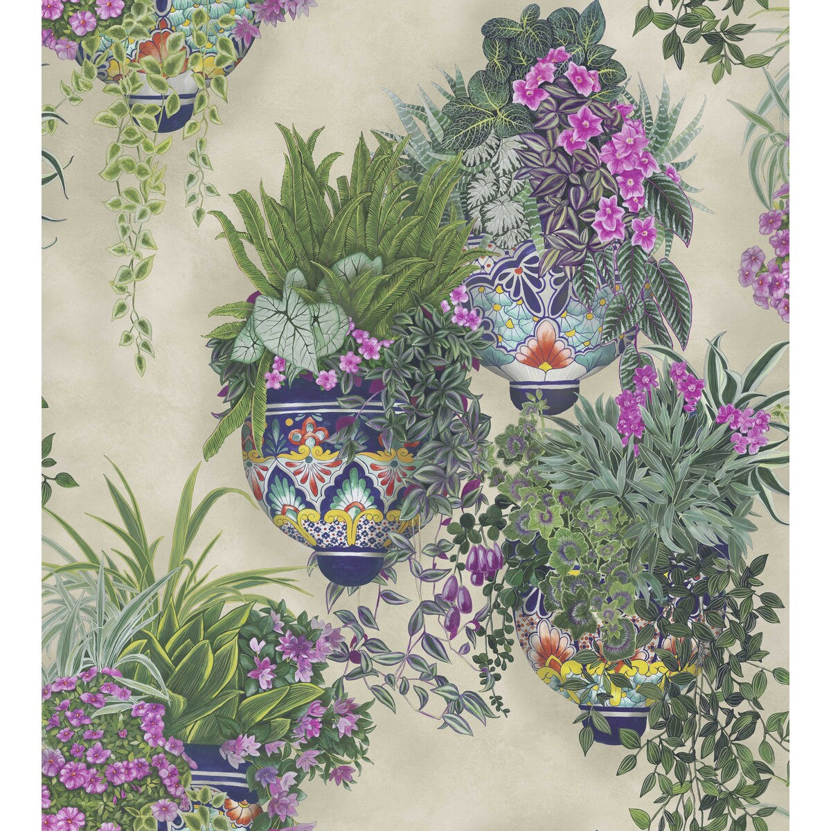 COLE & SON TALAVERA WP MAGENTA & SPRING GREENS ON STONE