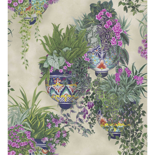 COLE & SON TALAVERA WP MAGENTA & SPRING GREENS ON STONE