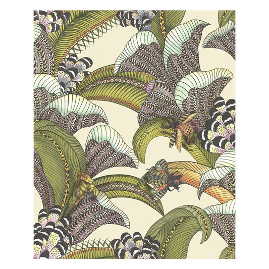 COLE & SON HOOPOE LEAVES OLIVE/CHART/FUCHSIA ON CREAM