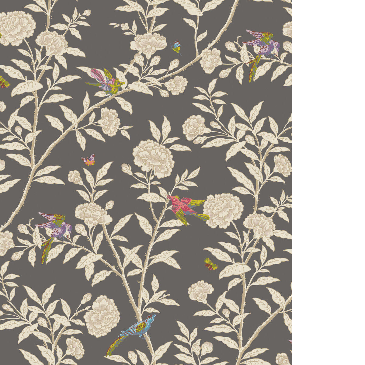 COLE & SON ROSEBERRY WITH BIRDS CHARCOAL