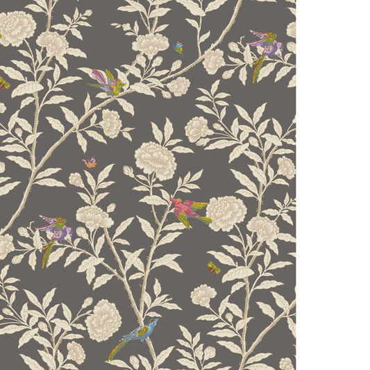 COLE & SON ROSEBERRY WITH BIRDS CHARCOAL