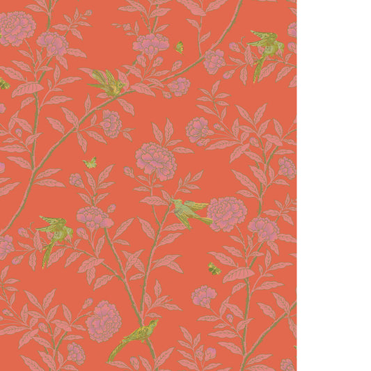 COLE & SON ROSEBERRY WITH BIRDS VERMILLION