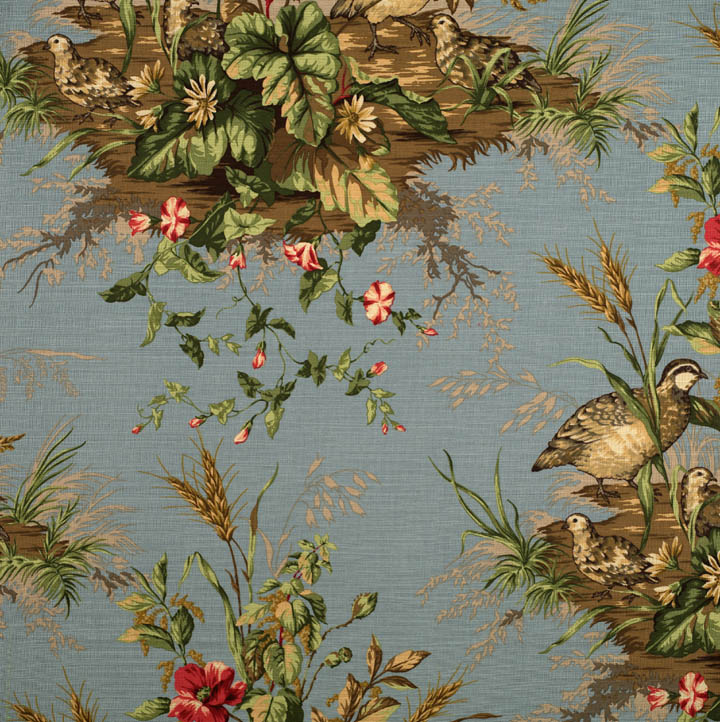 Scalamandre: Edwin's Covey Linen Print SC 0004 16310 Multi on London Blue