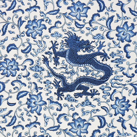 Scalamandre: Chi'en Dragon Linen Print SC 0004 16558 Indigo