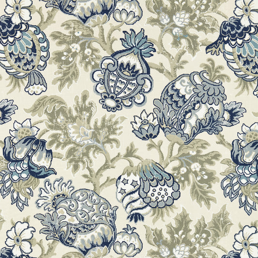 Scalamandre: Canterbury Linen Print SC 0001 16593 Oyster & Indigo