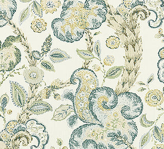 Scalamandre: Cumbria Hand Block Print SC 0001 16603 Aquamarine on Ivory