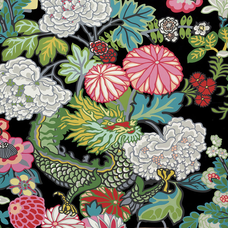 Schumacher: Chiang Mai Dragon Wallcovering 5001065 Ebony