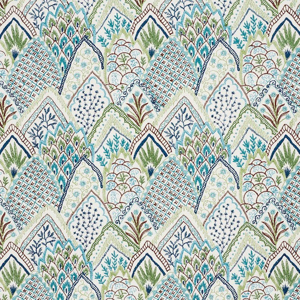Schumacher: Albizia Embroidery 76311 Blue & Green