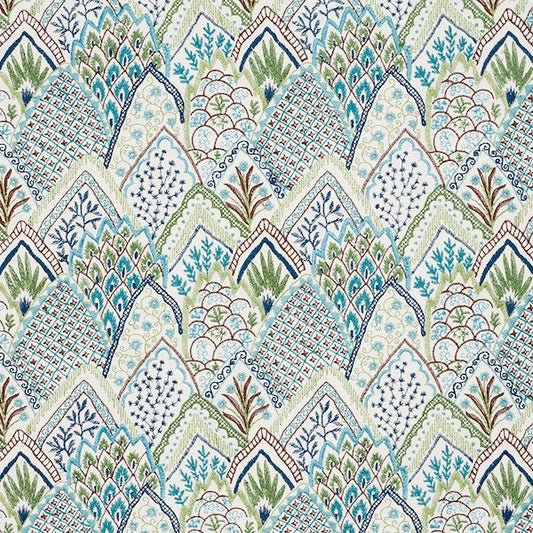 Schumacher: Albizia Embroidery 76311 Blue & Green
