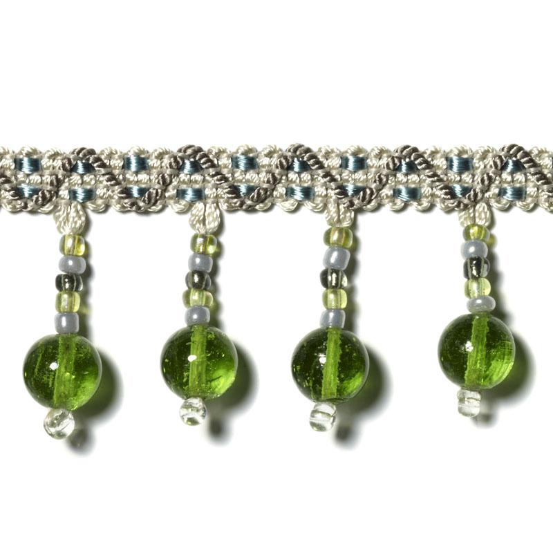 Highland Court: Sherman Oaks Trimmings 1 3/4" Fringe Glass Beaded Emerald 78088H-58
