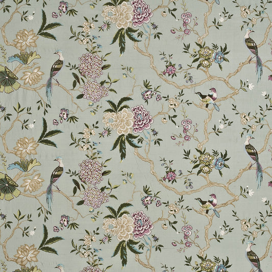G P & J BAKER ORIENTAL BIRD EMBROIDERY SILK AQUA/MULTI