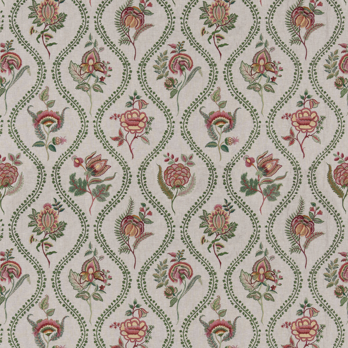G P & J BAKER BURFORD EMBROIDERY EMERALD/RED