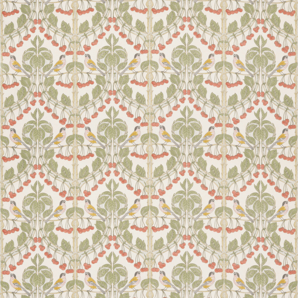 G P & J BAKER BIRDS & CHERRIES COTTON RED/GREEN