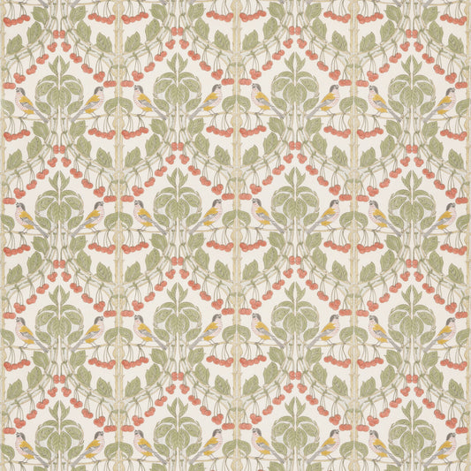 G P & J BAKER BIRDS & CHERRIES COTTON RED/GREEN