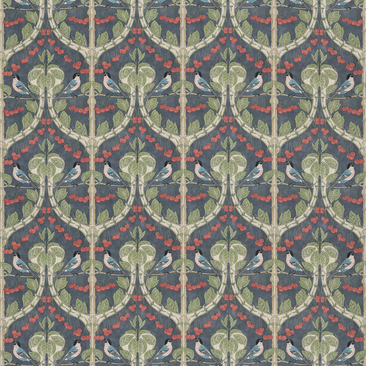 G P & J BAKER BIRDS & CHERRIES COTTON INDIGO