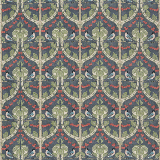 G P & J BAKER BIRDS & CHERRIES COTTON INDIGO