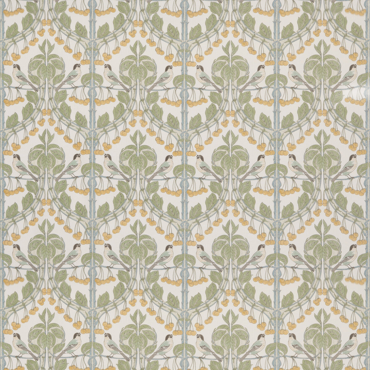 G P & J BAKER BIRDS & CHERRIES COTTON AQUA