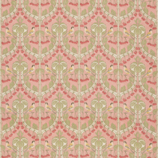 G P & J BAKER BIRDS & CHERRIES COTTON CORAL