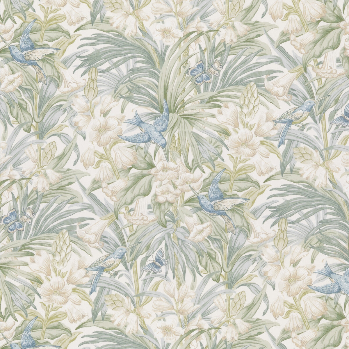 G P & J BAKER TRUMPET FLOWERS COTTON BLUE/GREEN