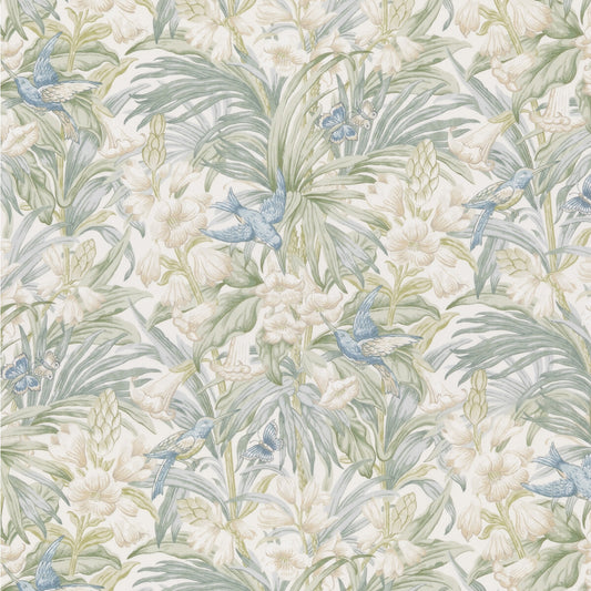 G P & J BAKER TRUMPET FLOWERS COTTON BLUE/GREEN