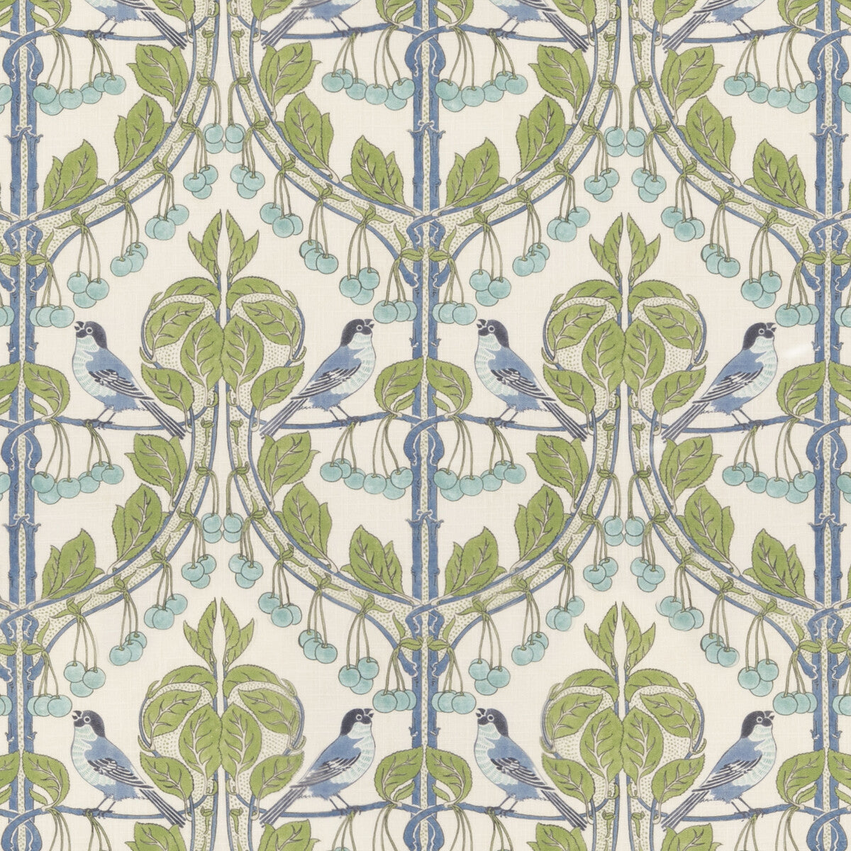 G P & J BAKER BIRDS & CHERRIES GREEN/BLUE
