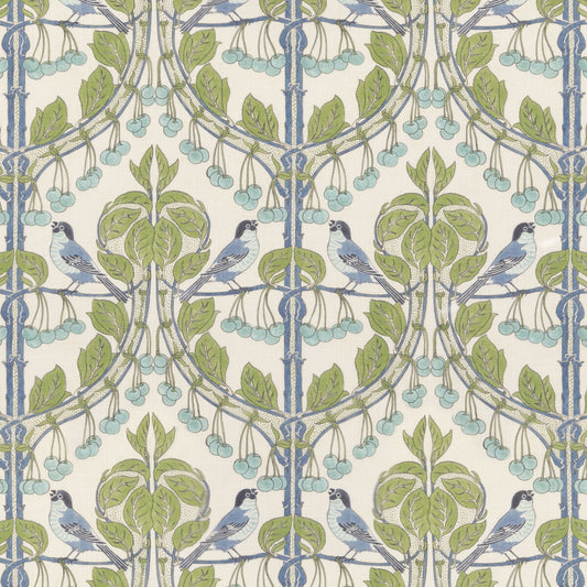 G P & J BAKER BIRDS & CHERRIES GREEN/BLUE