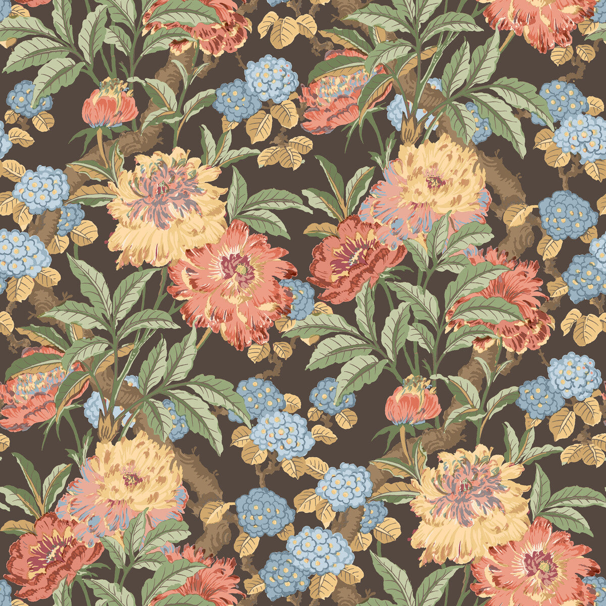 G P & J BAKER SUMMER PEONY CHARCOAL/JEWEL
