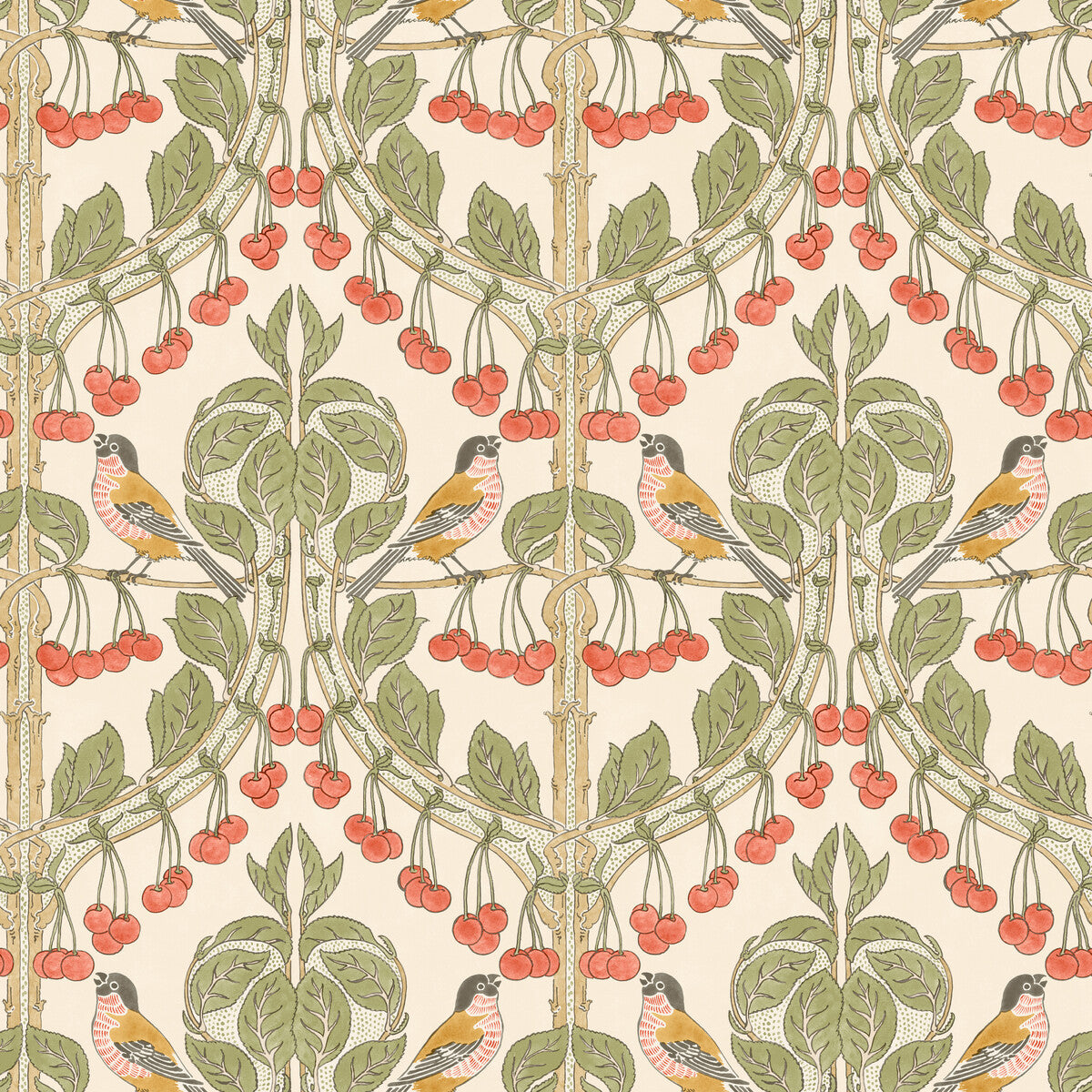 G P & J BAKER BIRDS & CHERRIES RED/GREEN