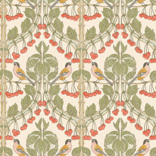 G P & J BAKER BIRDS & CHERRIES RED/GREEN