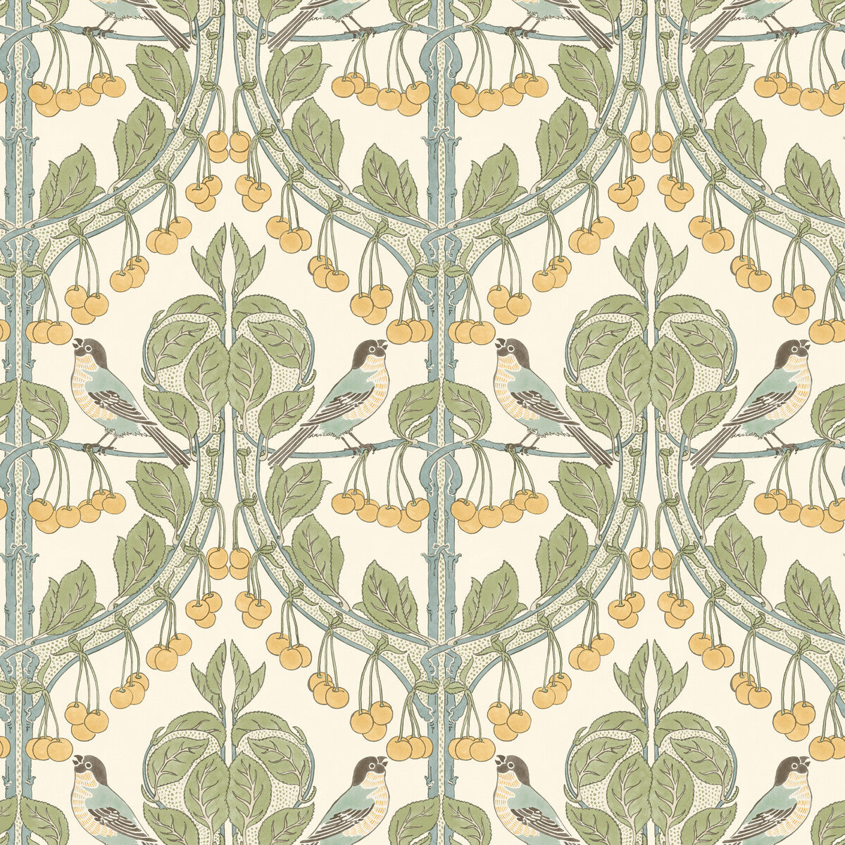 G P & J BAKER BIRDS & CHERRIES AQUA