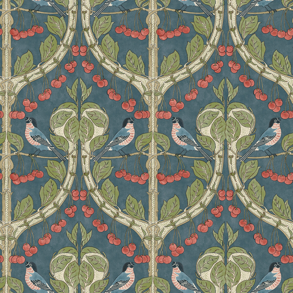 G P & J BAKER BIRDS & CHERRIES INDIGO