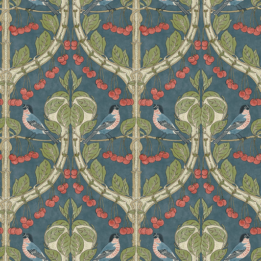 G P & J BAKER BIRDS & CHERRIES INDIGO