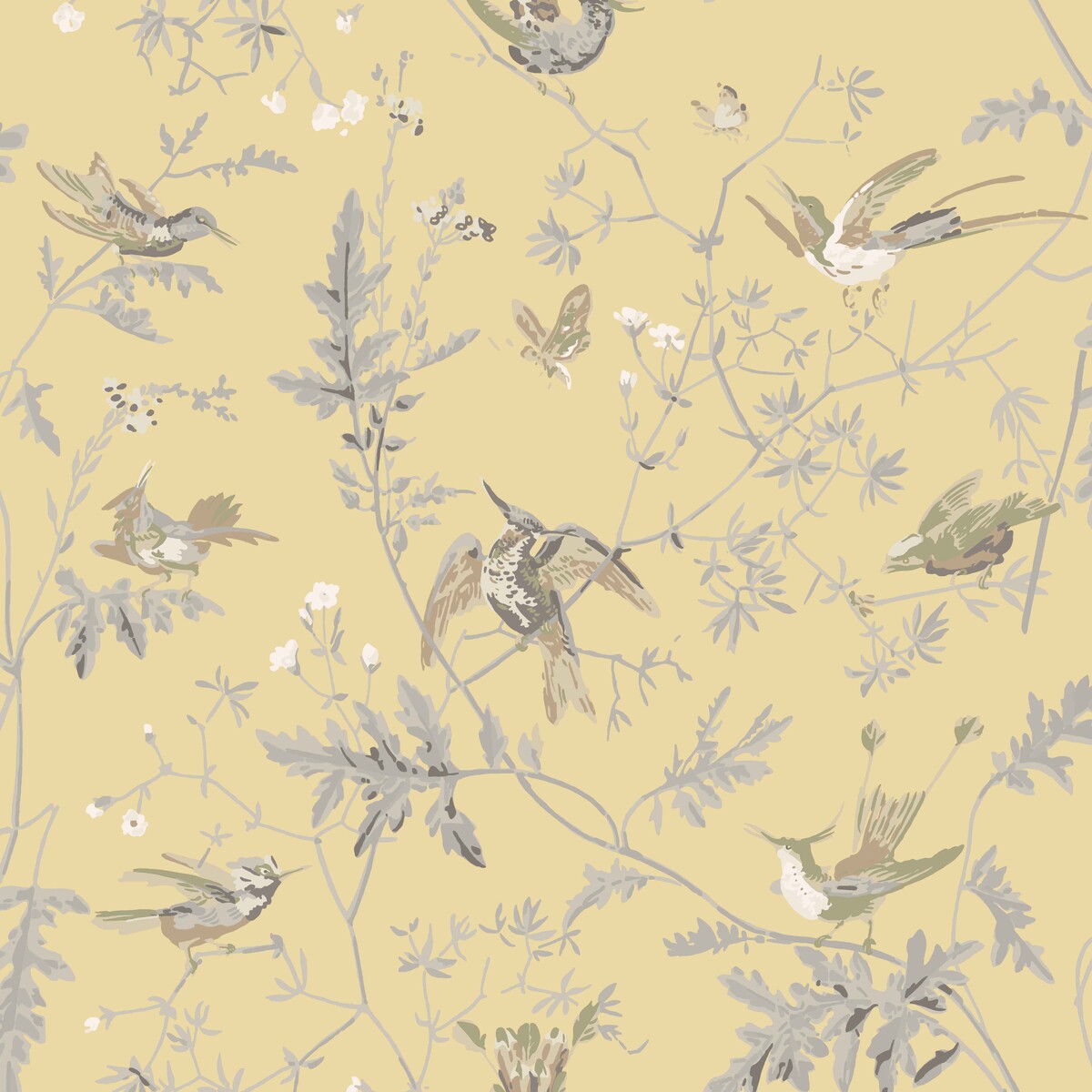 COLE & SON HUMMINGBIRDS SILK GLD/SFT GREY