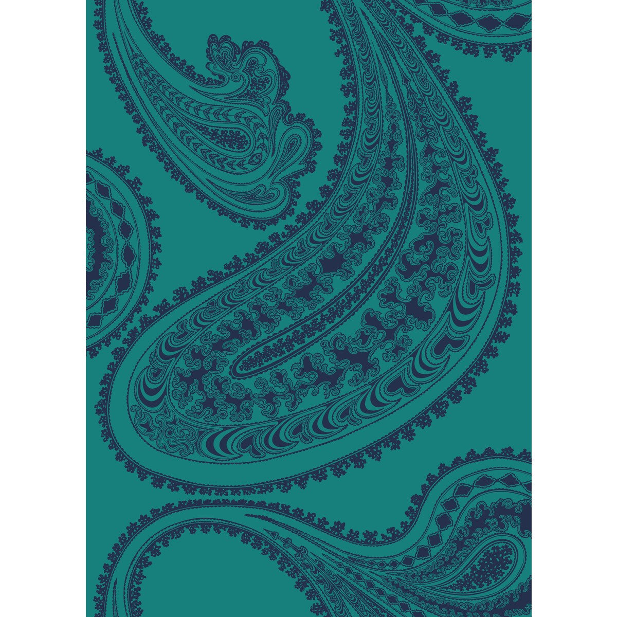 COLE & SON RAJAPUR FABRIC PRINT INK ON PETROL