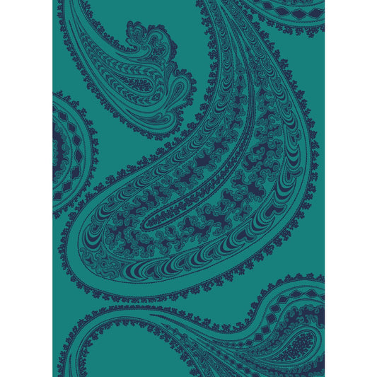 COLE & SON RAJAPUR FABRIC PRINT INK ON PETROL