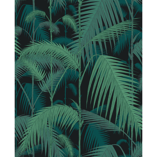 COLE & SON PALM JUNGLE VELVET PRINT VIRI/PET ON BLK